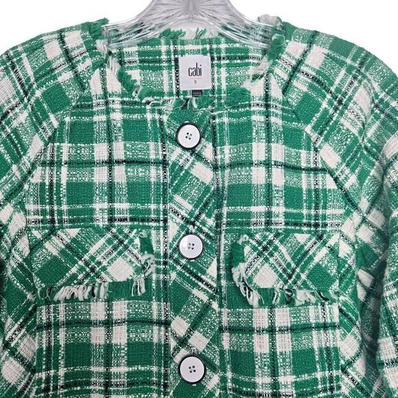 Cabi Sophia Green Plaid Tweed Button Up Library Jacket Size Small - Picture 5 of 10